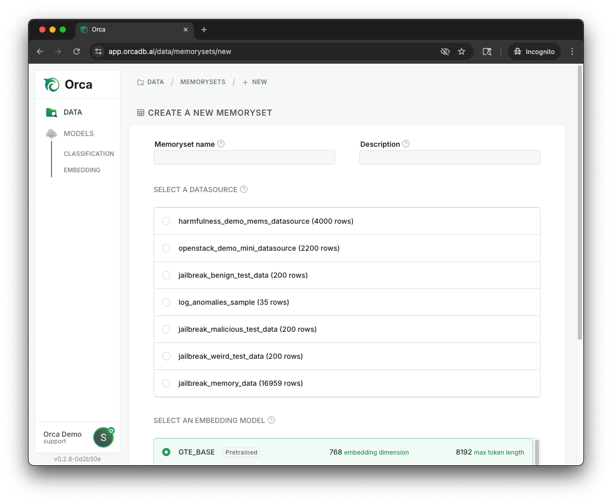 Create Memoryset